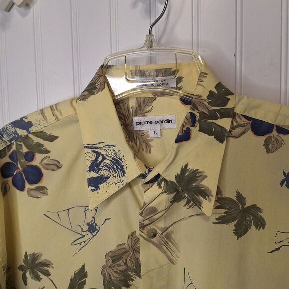 Pierre Cardin Tropical‎ Shirt Mens L Short Sleeve Yellow Floral Print Buttons - Picture 3 of 9